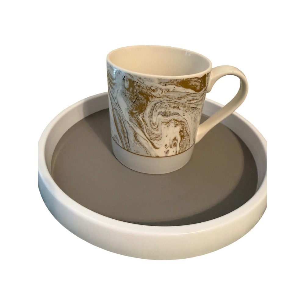 I Godinger‎ & Co Marble Swirl Ceramic Coffee Mug Gold Grey White Microwave Safe